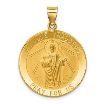 14K Yellow Gold Polished and Satin St. Jude Thaddeus Medal Pendant 25mm width - (B11-484) 14K Yellow Gold Polished and Satin St. Jude Thaddeus Medal Pendant 25mm width - (B11-484)