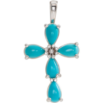 14K White Gold Cabochon Turquoise Cross Pendant - (B15-509) 14K White Gold Cabochon Turquoise Cross Pendant - (B15-509)