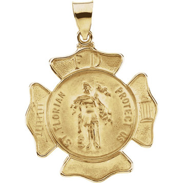 14K Yellow Gold 25mm Hollow St. Florian Medal - (B16-248) 14K Yellow Gold 25mm Hollow St. Florian Medal - (B16-248)