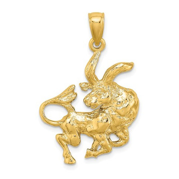 14K Yellow Gold Large Taurus Zodiac Charm Pendant - (A89-874)