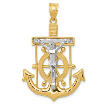 14K Two-tone Gold Diamond-cut Mariner's Cross Pendant 43mm length - (A83-509) 14K Two-tone Gold Diamond-cut Mariner's Cross Pendant 43mm length - (A83-509)