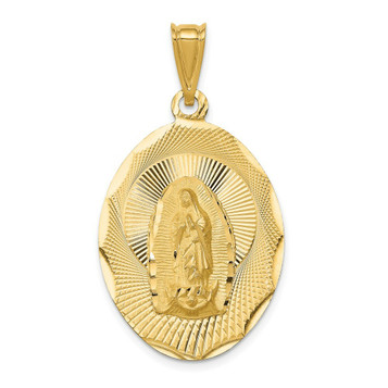 14K Yellow Gold Polished & Diamond-cut Lady of Guadalupe Oval Pendant - (A85-680) 14K Yellow Gold Polished & Diamond-cut Lady of Guadalupe Oval Pendant - (A85-680)