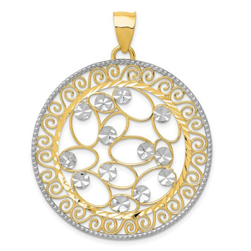 14K Yellow Gold Rhodium Diamond-cut Filigree Pendant 48mm length - (A87-104) 14K Yellow Gold Rhodium Diamond-cut Filigree Pendant 48mm length - (A87-104)