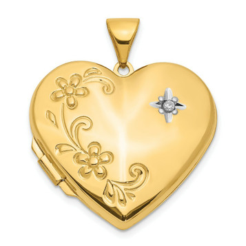 14K Yellow Gold Diamond Family Heart Locket 28x22mm - (A99-396)