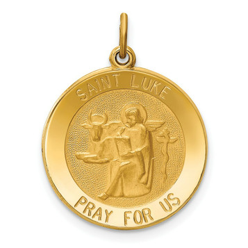 14K Yellow Gold Saint Luke Medal Pendant 19mm width - (B14-248)