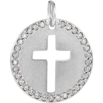 14K White Gold .08-Carat tw Diamond Pierced Cross Disc Pendant - (B15-631) 14K White Gold .08-Carat tw Diamond Pierced Cross Disc Pendant - (B15-631)
