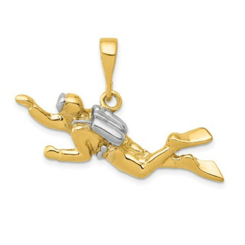 14K Yellow Gold Two-tone Open-Backed Scuba Diver Pedant - (A84-727) 14K Yellow Gold Two-tone Open-Backed Scuba Diver Pedant - (A84-727)
