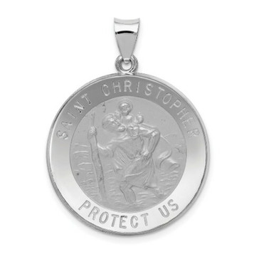 14K White Gold Polished and Satin Saint Christopher Medal Pendant 26mm width - (B11-412)