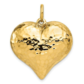 14K Yellow Gold Hollow Polished Hammered Large Puffed Heart Charm - (A83-989) 14K Yellow Gold Hollow Polished Hammered Large Puffed Heart Charm - (A83-989)