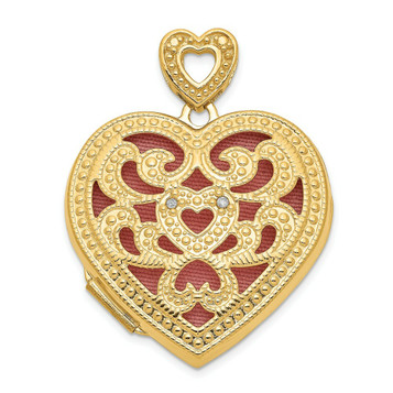 14K Yellow Gold 24mm Heart with Diamond Vintage Locket 24x25mm - (A99-546)