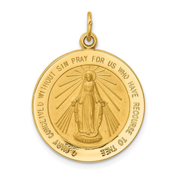 14K Yellow Gold Solid Satin Finish Medium Round Miraculous Medal - (B14-582) 14K Yellow Gold Solid Satin Finish Medium Round Miraculous Medal - (B14-582)