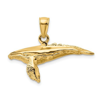 14K Yellow Gold 3-D With Textured Underside Humpback Whale Charm Pendant - (A92-588) 14K Yellow Gold 3-D With Textured Underside Humpback Whale Charm Pendant - (A92-588)
