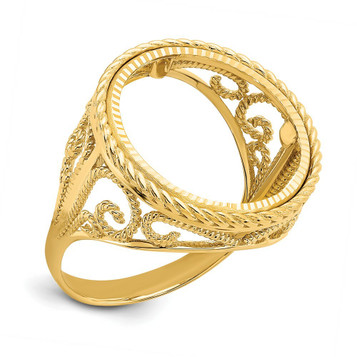 14K Yellow Gold 1/10th American Eagle Coin Diamond-cut Coin Ring - Size: 7 - (B31-667) 14K Yellow Gold 1/10th American Eagle Coin Diamond-cut Coin Ring - Size: 7 - (B31-667)