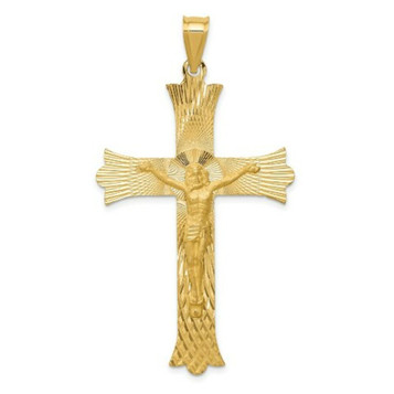 14K Yellow Gold Satin and Diamond-cut Crucifix Cross Pendant - (A85-924) 14K Yellow Gold Satin and Diamond-cut Crucifix Cross Pendant - (A85-924)