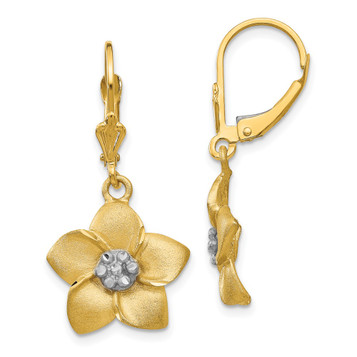 14K Yellow Gold and Rhodium Plumeria Earrings - (B42-436) 14K Yellow Gold and Rhodium Plumeria Earrings - (B42-436)
