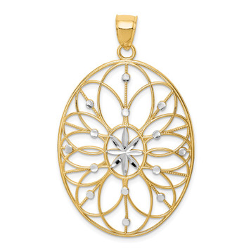 14K Yellow Gold & Rhodium Floral Medallion Pendant - (A84-900) 14K Yellow Gold & Rhodium Floral Medallion Pendant - (A84-900)