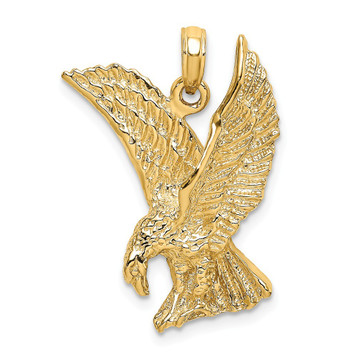 14K Yellow Gold 2-D Eagle Landing With Wings Up Charm Pendant - (A90-877)