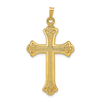 14K Yellow Gold Textured and Polished Fleur de lis Cross Pendant - (B11-140) 14K Yellow Gold Textured and Polished Fleur de lis Cross Pendant - (B11-140)
