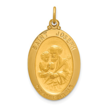 14K Yellow Gold Solid Satin Finish Oval St. Anthony Medal - (B14