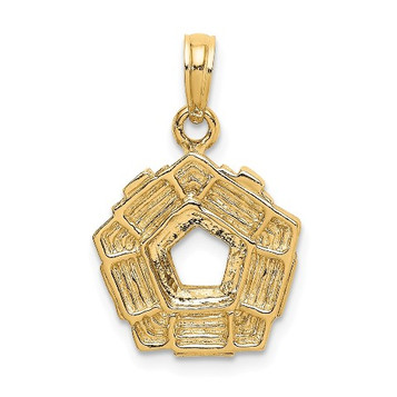 14K Yellow Gold 3-D Washington D.C. Pentagon Overview Charm Pendant - (A91-756)