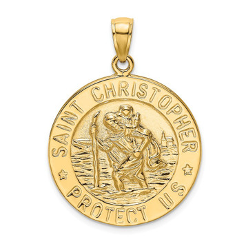 14K Yellow Gold Polished Saint Christopher Coin Charm Pendant - (A92-955) 14K Yellow Gold Polished Saint Christopher Coin Charm Pendant - (A92-955)