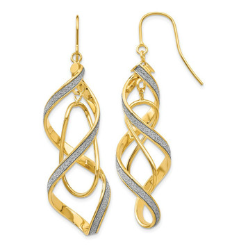 14K Yellow Gold Polished Glitter Infused Spiral Dangle Earrings - (B44-518) 14K Yellow Gold Polished Glitter Infused Spiral Dangle Earrings - (B44-518)