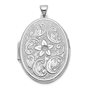 14K White Gold 32mm Oval Flower With Scrolls Locket 41x32mm - (A99-528)
