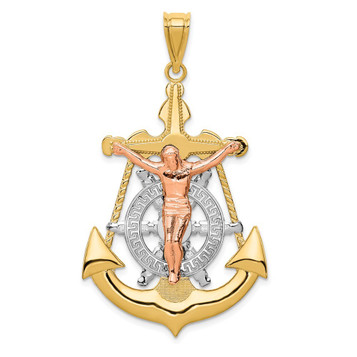 14k Tri-color Gold Mariner Crucifix Pendant - (A87-545) 14k Tri-color Gold Mariner Crucifix Pendant - (A87-545)