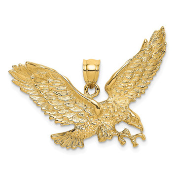 14K Yellow Gold 2-D Eagle With Beak Touching Claws Charm Pendant - (A90-836)