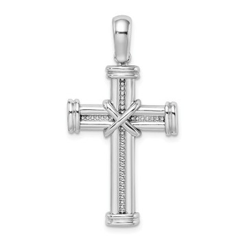 14k White Gold With X In Center Of Cross Charm Pendant - (A93-959) 14k White Gold With X In Center Of Cross Charm Pendant - (A93-959)