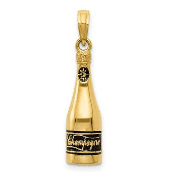 14K Yellow Gold Polished 3-D Enameled Champagne Bottle Pendant - (A85-183)
