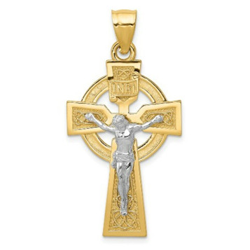 14k Two-tone Gold Polished Celtic INRI Crucifix Pendant - (A85-997) 14k Two-tone Gold Polished Celtic INRI Crucifix Pendant - (A85-997)