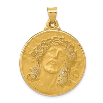 14K Yellow Gold Polished and Satin Face of Jesus Medal Pendant 28mm width - (B11-126) 14K Yellow Gold Polished and Satin Face of Jesus Medal Pendant 28mm width - (B11-126)