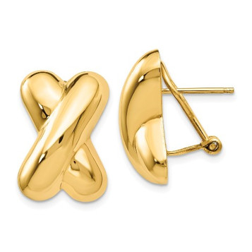 14K Yellow Gold Polished X Omega Back Post Earrings - (B36-748)
