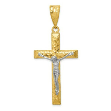 14k Two-tone Gold Diamond-cut 2 inch Crucifix Pendant - (A86-102) 14k Two-tone Gold Diamond-cut 2 inch Crucifix Pendant - (A86-102)