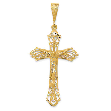 14K Yellow Gold Satin & Diamond-Cut Crucifix Pendant - (A86-837)