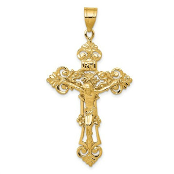 14K Yellow Gold INRI Fleur De Lis Crucifix Pendant - (A83-526) 14K Yellow Gold INRI Fleur De Lis Crucifix Pendant - (A83-526)