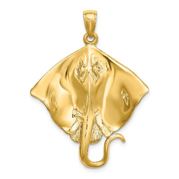 14K Yellow Gold 2-D & Polished Stingray Charm Pendant - (A92-693)