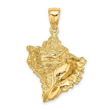 14K Yellow Gold Textured 2-D Conch Shell Charm Pendant - (A91-941)