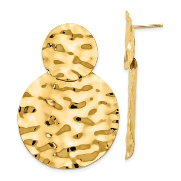 14K Yellow Gold Polished Hammered Dangle Earrings - (B36-733) 14K Yellow Gold Polished Hammered Dangle Earrings - (B36-733)