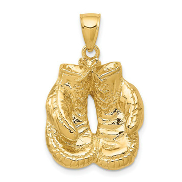 14K Yellow Gold Solid Polished Open-Backed Boxing Gloves Pendant - (A83-325) 14K Yellow Gold Solid Polished Open-Backed Boxing Gloves Pendant - (A83-325)