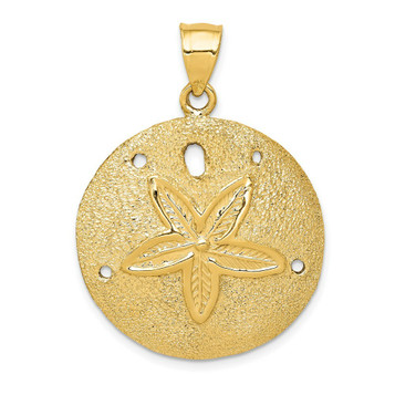14K Yellow Gold Solid Polished Laser-Cut Sand Dollar Pendant - (A84-307)
