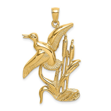 14K Yellow Gold 2-D Duck Flying From Willow Charm Pendant - (A91-450)