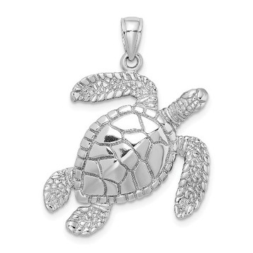 14K White Gold Large Textured Swimming Sea Turtle Charm Pendant - (A92-489) 14K White Gold Large Textured Swimming Sea Turtle Charm Pendant - (A92-489)