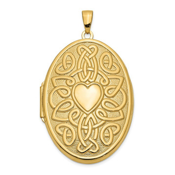 14K Yellow Gold Celtic Heart 38mm Oval Locket 47x38mm - (A99-485)