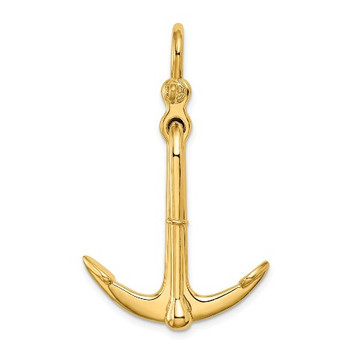14K Yellow Gold 3-D Polished Anchor 2 Piece & Moveable Charm Pendant - (A91-747)