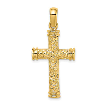 14K Yellow Gold Scroll & Double Endcaps Cross Charm Pendant - (A93-862) 14K Yellow Gold Scroll & Double Endcaps Cross Charm Pendant - (A93-862)