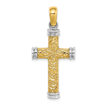 14K Two-tone Gold Scroll Double Endcaps Cross Charm Pendant - (A93-826) 14K Two-tone Gold Scroll Double Endcaps Cross Charm Pendant - (A93-826)