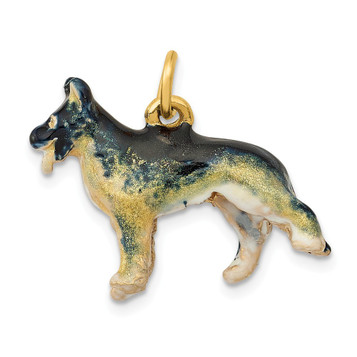 14K Yellow Gold Enameled Medium German Shepherd Charm - (B11-890)