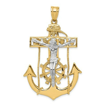 14K Two-tone Gold Mariner's Crucifix Pendant 56mm length - (A82-883)